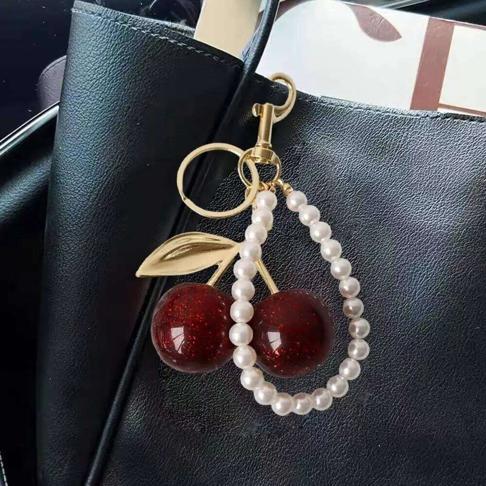 Cherry Keychain Bag charms Accessories ute Black Red Color Sparkling Resin Hanging For Bag accessories Gifts Lightweight Durable Tarnish Purse Charm J - view 3