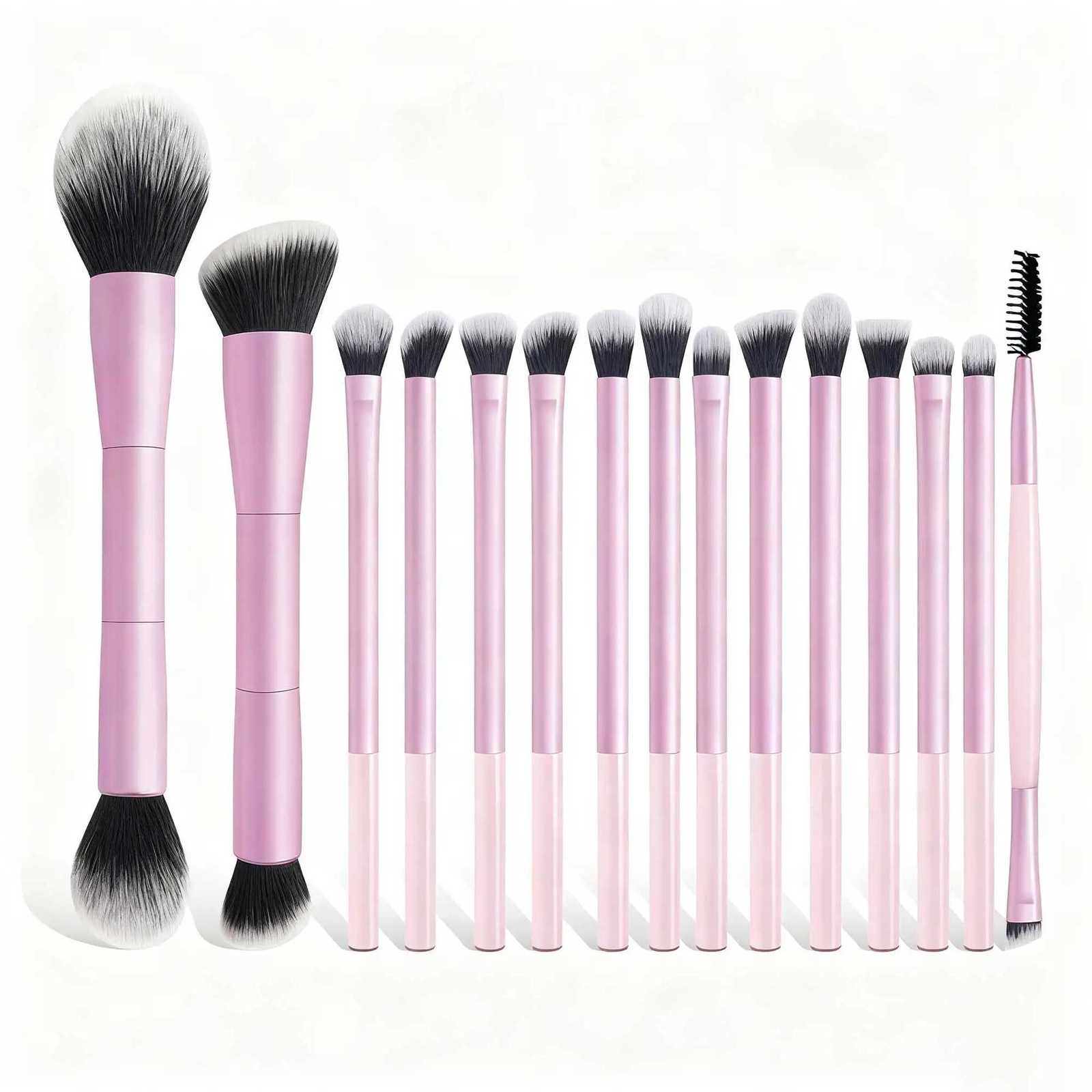 15 PCS Makeup Brushes Double-ended Makeup Brush Set Double Sided Angled/Round Top Brush Foundation Contour Blending Eyebrow Eyes Z260408