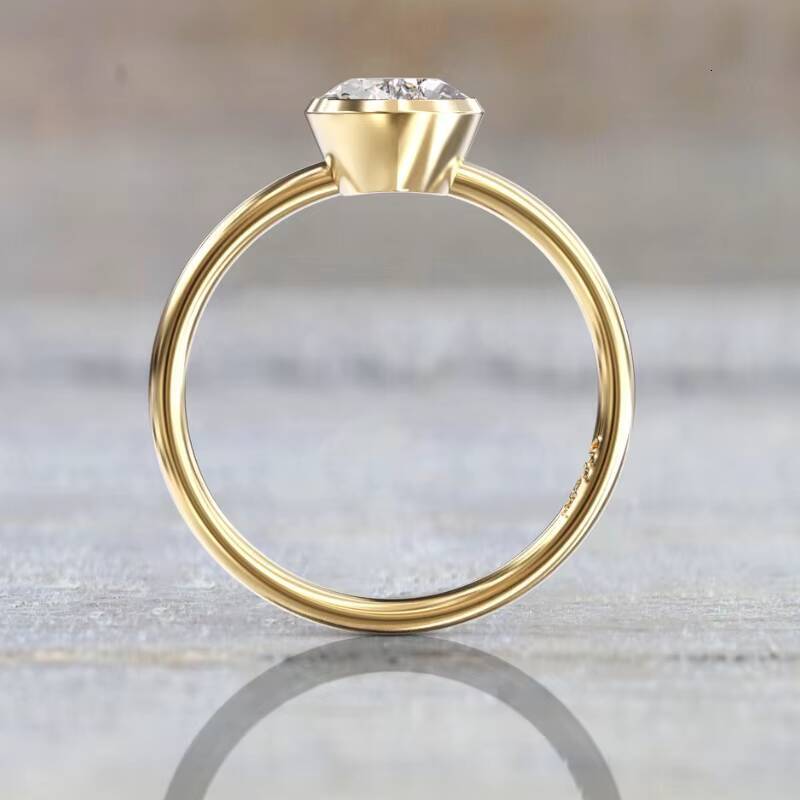 Custom Moissanite Ring DEF VVS Solitaire Pear Shape Bezel Setting Silver 10K 14K 18K Gold Moissanite Ring