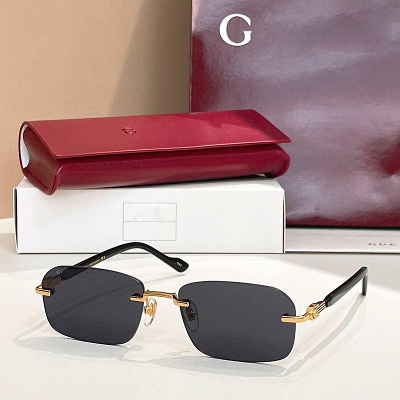 Designer rimless sunglasses for women gold metal grey Lenses glasses GG 1221 trendy street shooting Shades Y2K Daily Outfit Glasses compatible to prescription