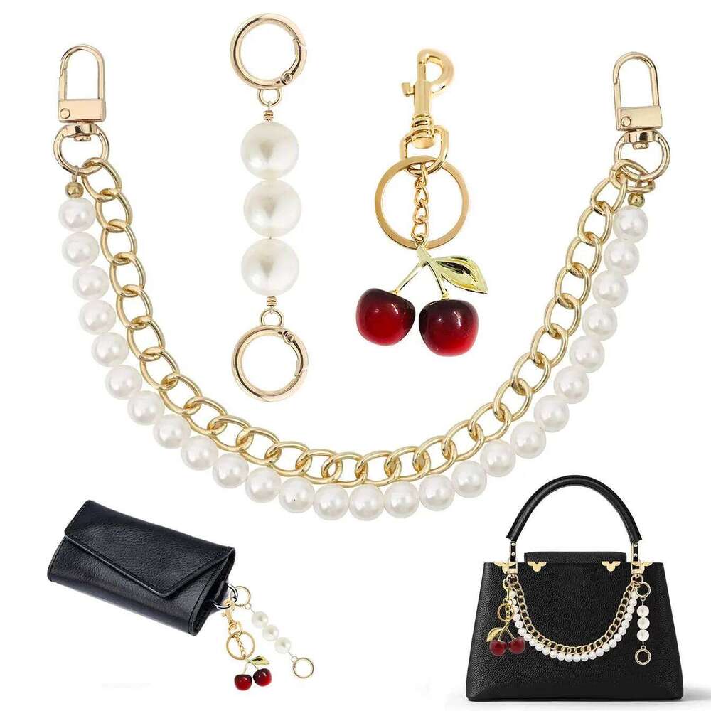 3PCS Pearl Cherry Bag Charms Pearl Cherry Keychains Replacement Extension Chain for Crossbody Bags Handbag Straps Accessories Keychain Visionice