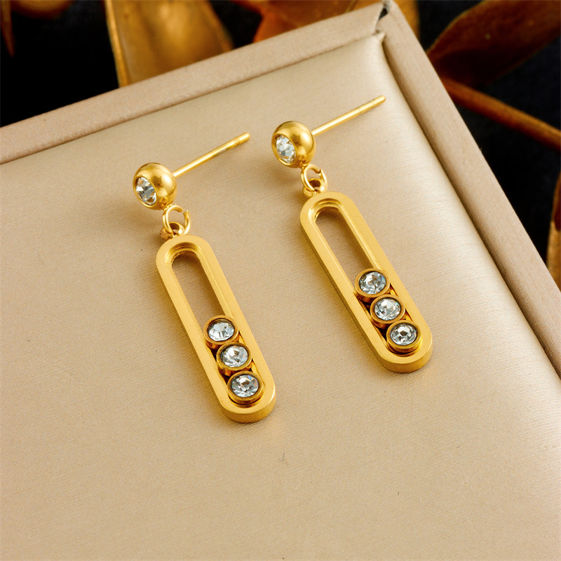 Necklace Bracelet New Fashionable Hot-Selling Long Diamond-Embellished Stainless Steel Gold-Plated Versatile Necklace Bracelet And Earring Set For Wom