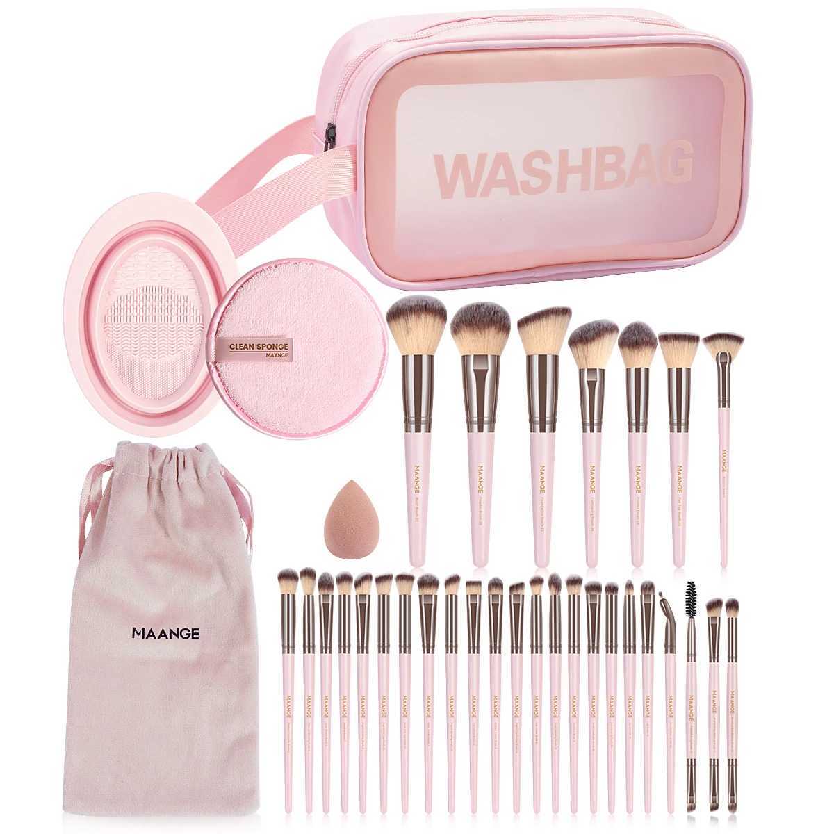 MAANGE 34PCS Makeup Tools Kit 30PCS Foundation Eyeshadow Blush Makeup Brush Cosmetic Makeup Remover Puff Sponge Set with Bag Z260408