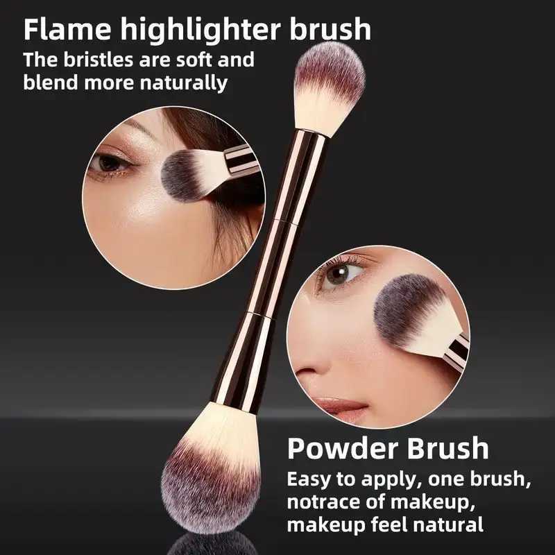 Double-Ended Makeup Brush Set Nylon Bristles Metal Handle Unscented All Skin TypesMultifunctional Metal Rod for Buffing Z260408