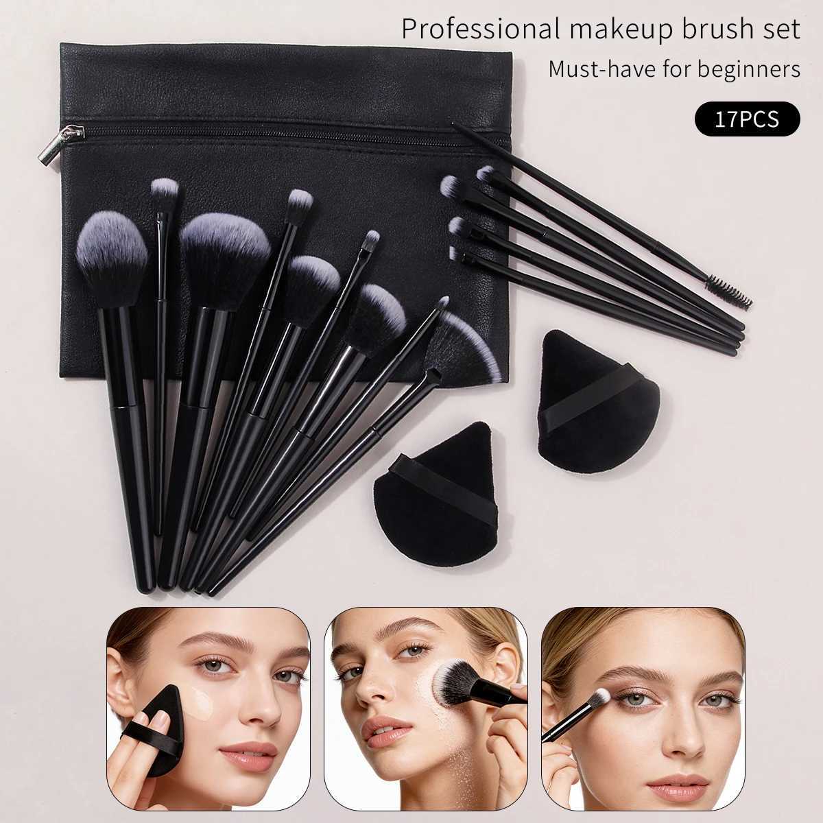17-piece multi-functional makeup brush set soft triangular makeup pads zipper-style storage bag for beauty tools Z260408
