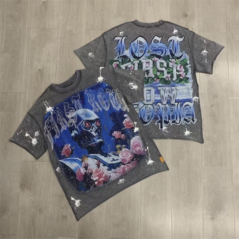 Men's Sport Grey/Black Acetate Cropped T-Shirt, Graphic Print Crew Neck, Short Sleeve Pull-On Diamond Rhinestone Tee - view 8