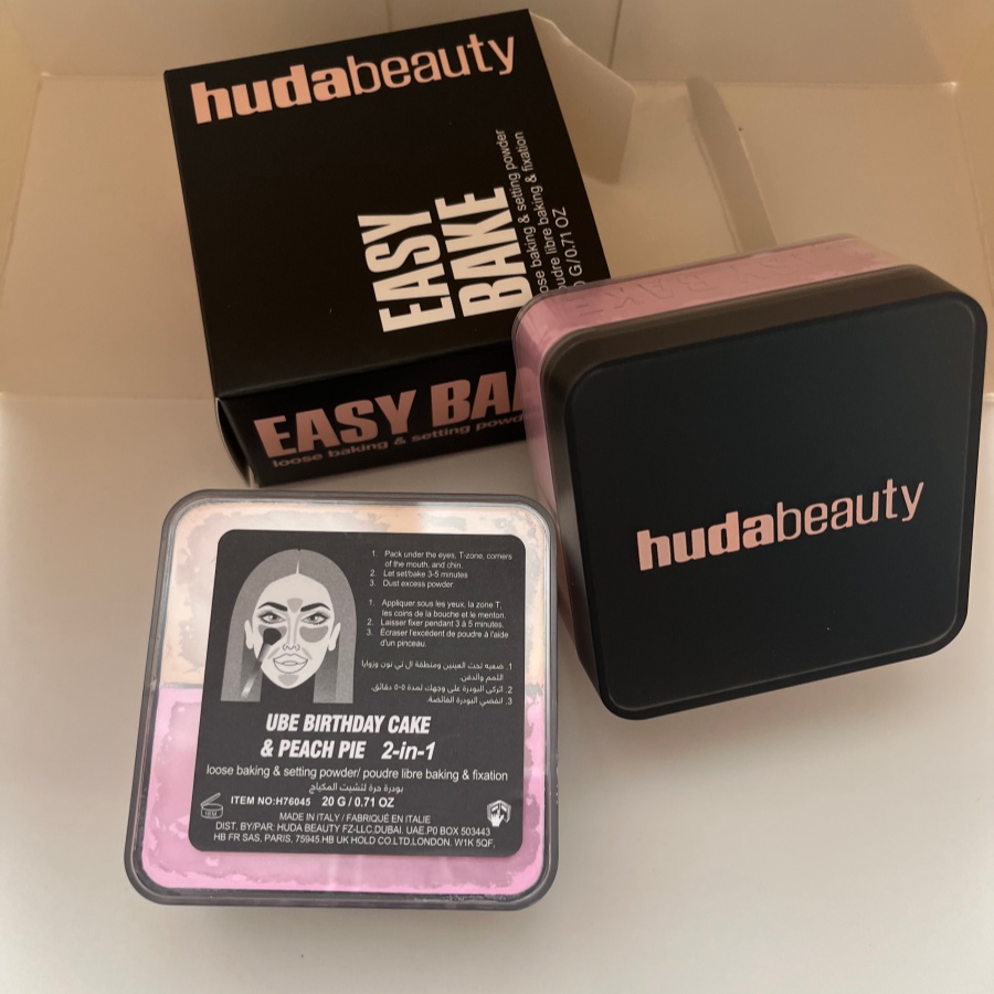 HUDAbeauty EASY BAKE LOOSE BAKING SETTING POWDER Duo UBE BIRTHDAY CAKE & PEACH PIE Loose Powder Airbrushed Natural Look Loose Powder Makeup SETTING PO