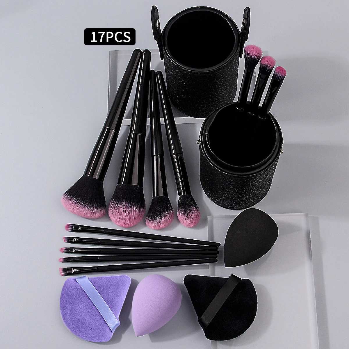 17-piece makeup brush set 12 multi-functional makeup brush sets 4 powder puff beauty eggs makeup brush storage bucket Z260408