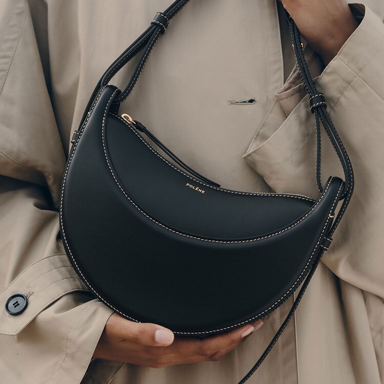 Adjustable Leather Crescent Bag, Women's Pebbled Leather Shoulder Handbag, Spacious Daily Crossbody Tote