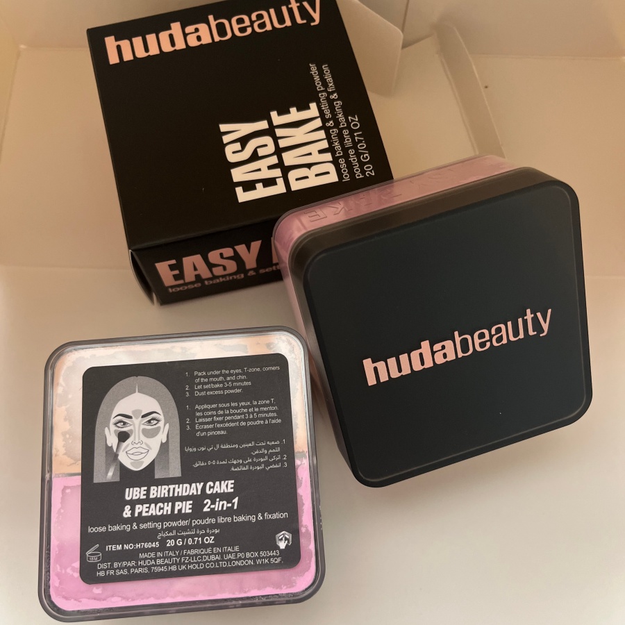 HUDAbeauty EASY BAKE LOOSE BAKING SETTING POWDER Duo UBE BIRTHDAY CAKE & PEACH PIE Loose Powder Airbrushed Natural Look Loose Powder Makeup SETTING PO