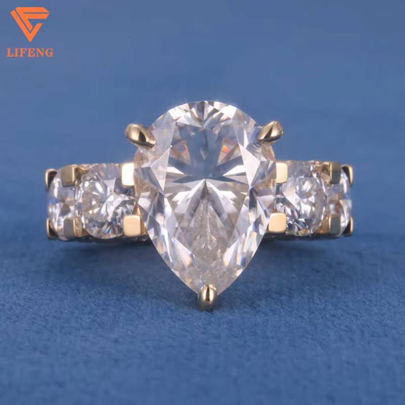 Lifeng Custom Luxury S925 Silver Pear Cut Lab Diamond Wedding Engagement Moissanite Ring Fashion Jewelry for Girls Gift