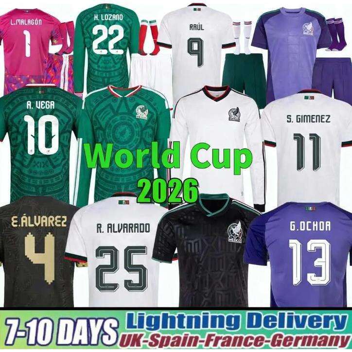 2025 2026 Mexico Gold Cup Soccer Jerseys CHICHARITO GIMENEZ H.LOZANO HOME AWAY Football Shirt Mexique E. ALVAREZ A.VEGA RAUL Men Woman KidS KiT 666