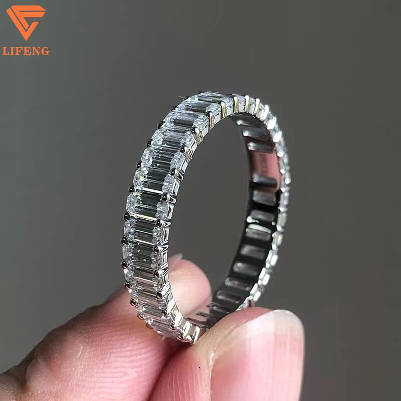 High Quality S925 Silver Moissanite Ring for Men Luxury Emerald Cut Promise Stacking Engagement 925 Silver Baguette Ring