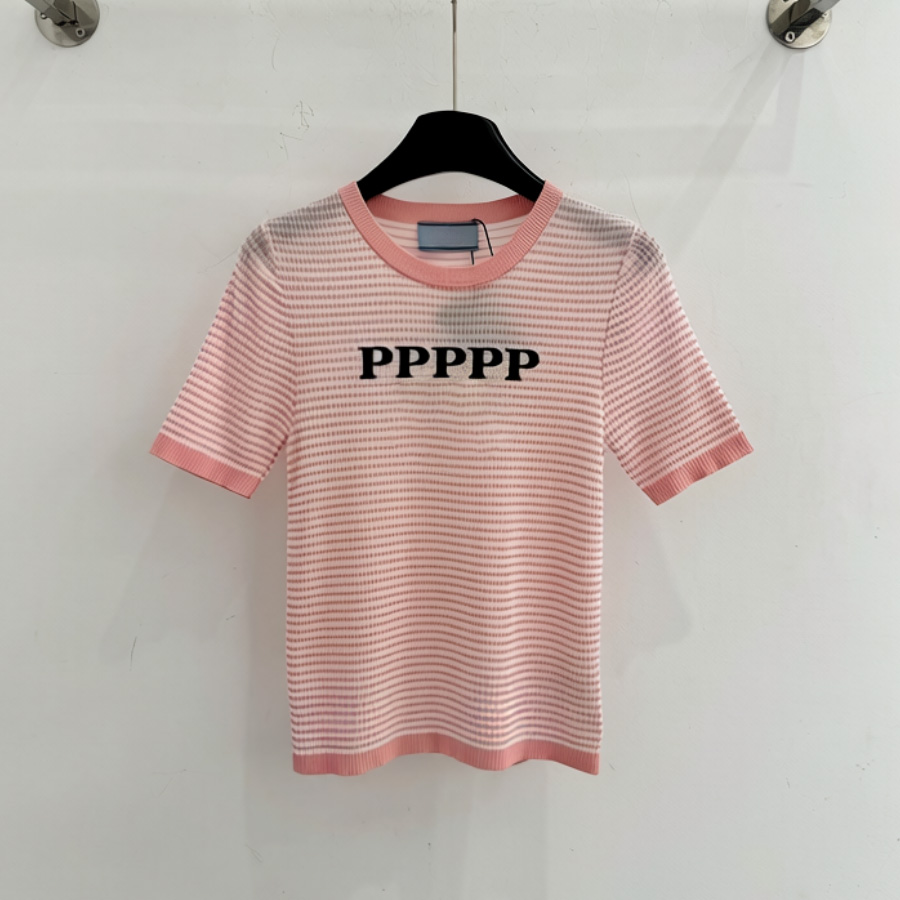 Designer Women Knits Tees T-shirt Luxury Letter Tops Fashion T-shirt Classic Summer Clothing Striped Pattern Clothes Round Neck T-Shirt Casual Clothing Simple