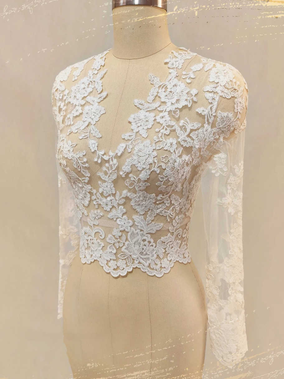 Graceful Wedding Jacket Bridal Bolero Long Sleeve Appliques Bridal Shawl Customized Wedding Accessories