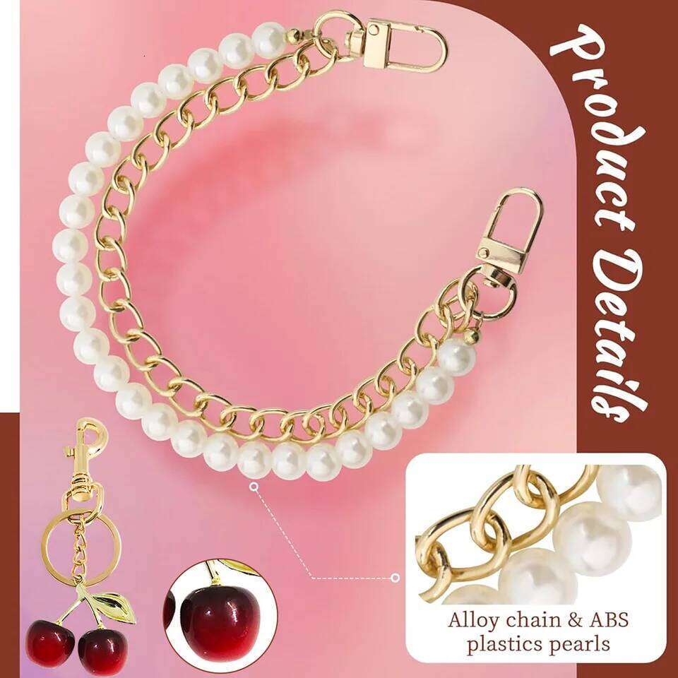 3PCS Pearl Cherry Bag Charms Pearl Cherry Keychains Replacement Extension Chain for Crossbody Bags Handbag Straps Accessories Keychain Visionice