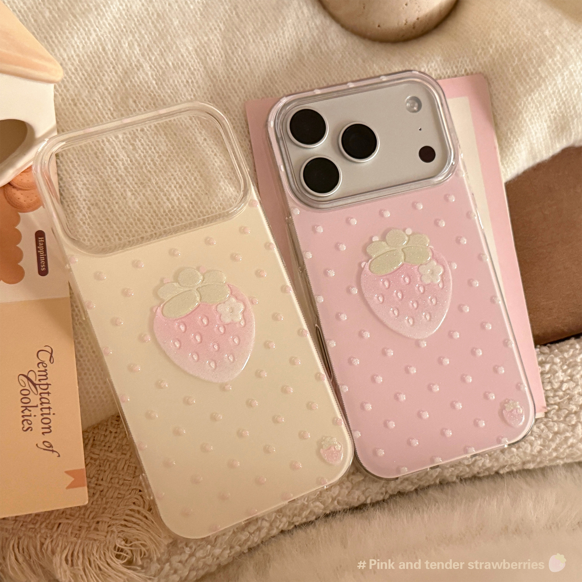Ins Wave Dot Strawberry Case for iPhone 17 Pro Max 16 Cute Pink Cover