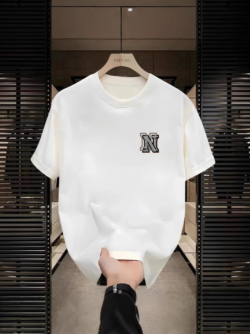2026 Summer New Arrivals Men's Solid Color Tees | High-End Trendy Printed Premium Cotton American Luxury Short-Sleeve T-Shirts