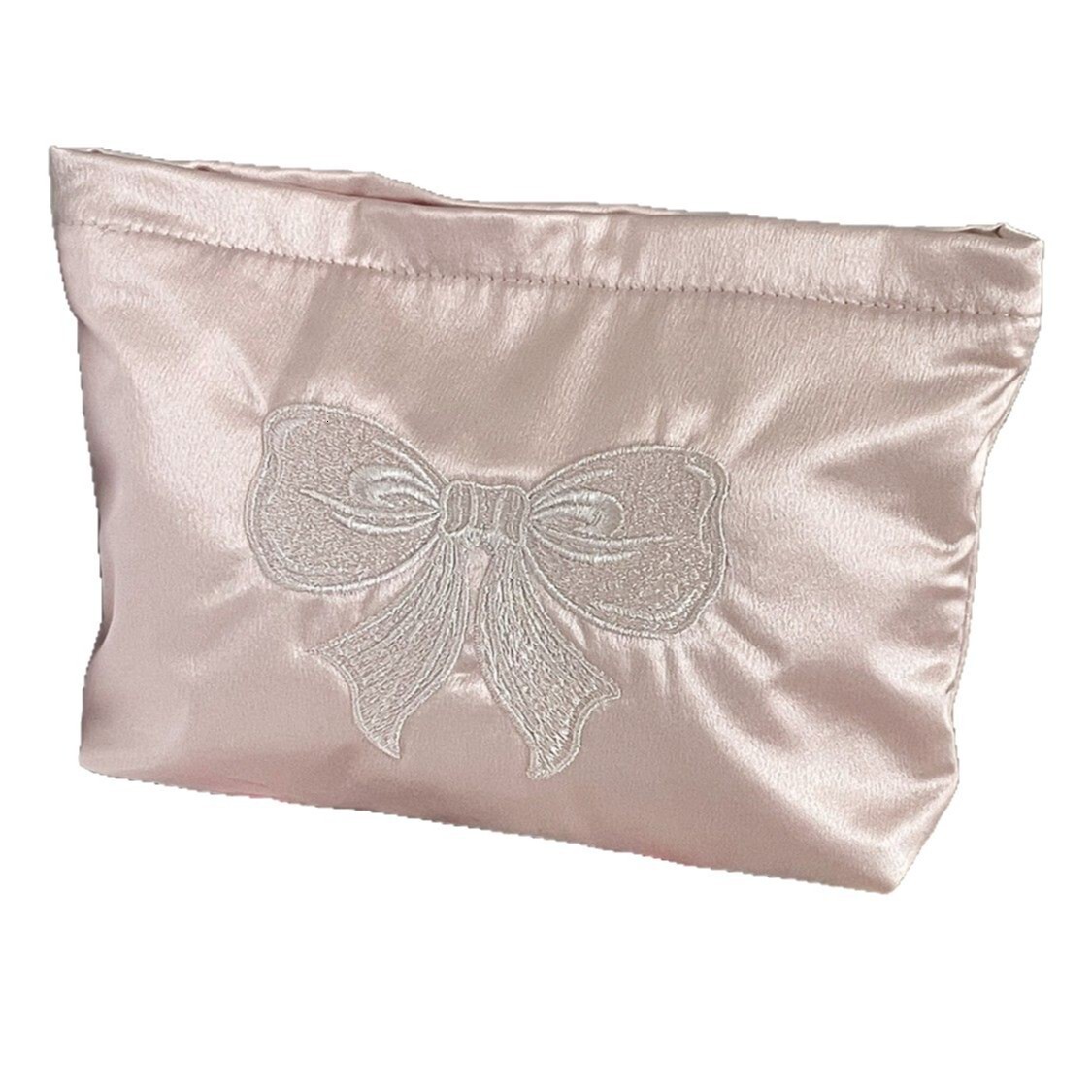 Storage Bag Pink Pearlescent Bow Cute Girly High End Large Capacity Embroidered Satin Makeup Storage