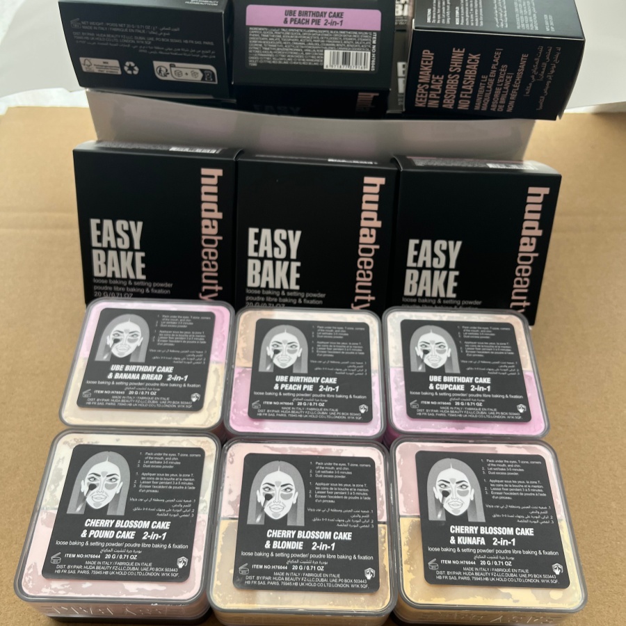 HUDAbeauty EASY BAKE LOOSE BAKING SETTING POWDER Duo UBE BIRTHDAY CAKE & PEACH PIE Loose Powder Airbrushed Natural Look Loose Powder Makeup SETTING PO