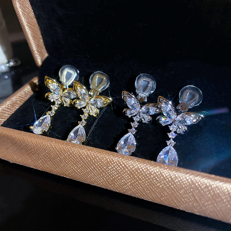 14k real gold plated zircon butterfly water drop ear clip 2026 new popular light luxury high-end women's earrings - view 5