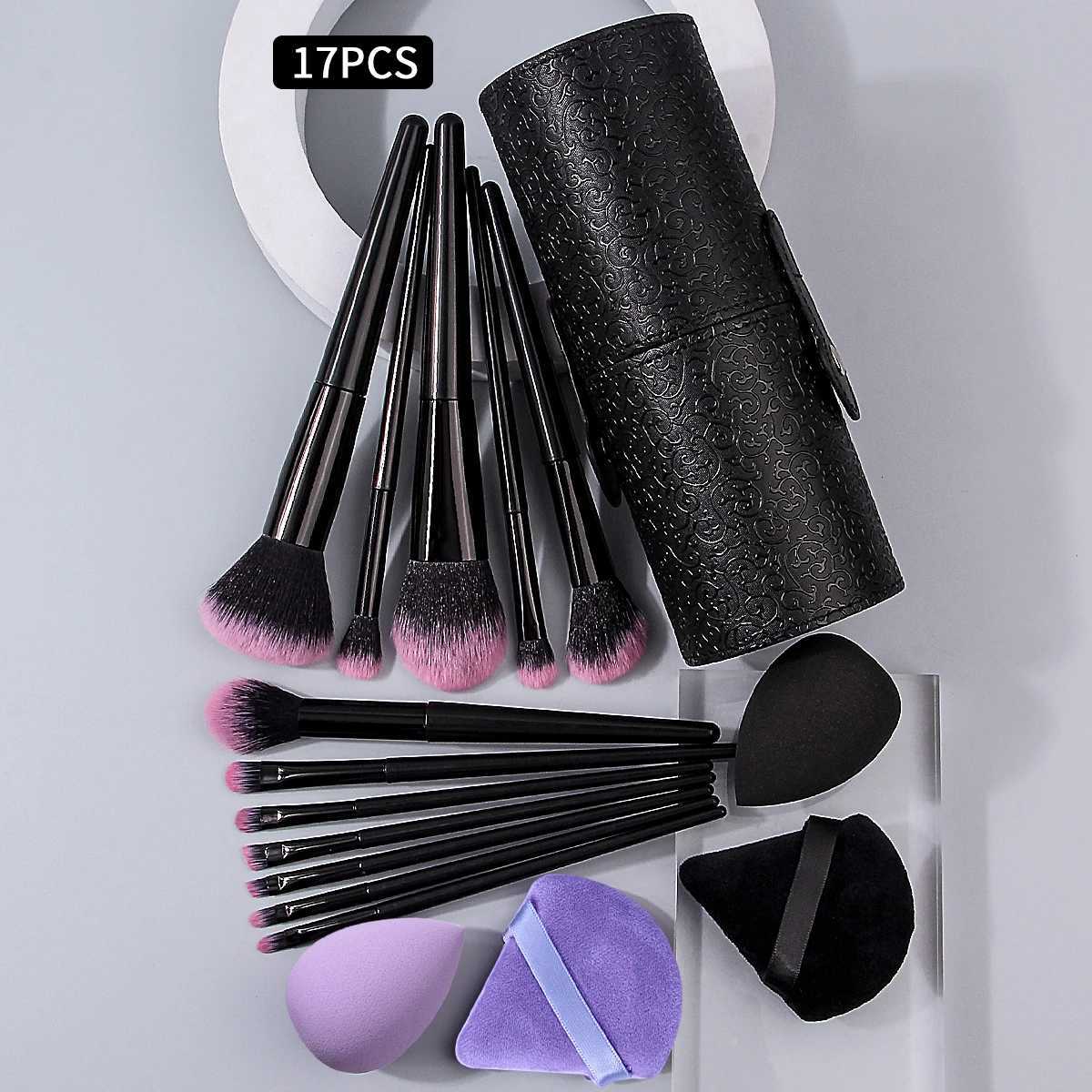 17-piece makeup brush set 12 multi-functional makeup brush sets 4 powder puff beauty eggs makeup brush storage bucket Z260408