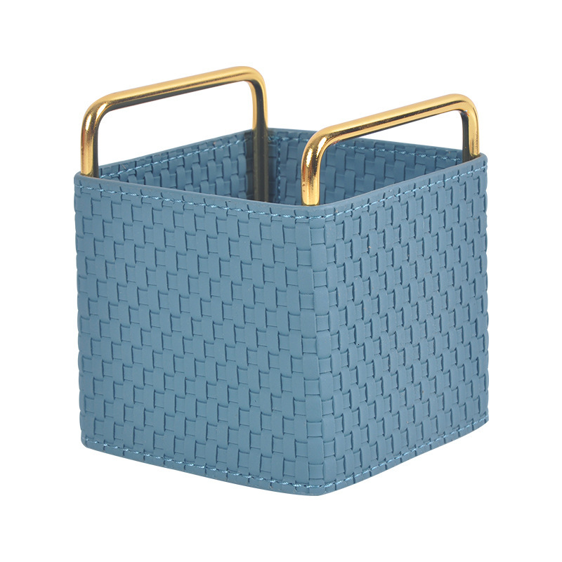 Pen Holder Modern Minimalist Hand Woven Leather For Office Study Living Room Entryway Key Remote Control Storage Ornament Orange Color Luxury Style