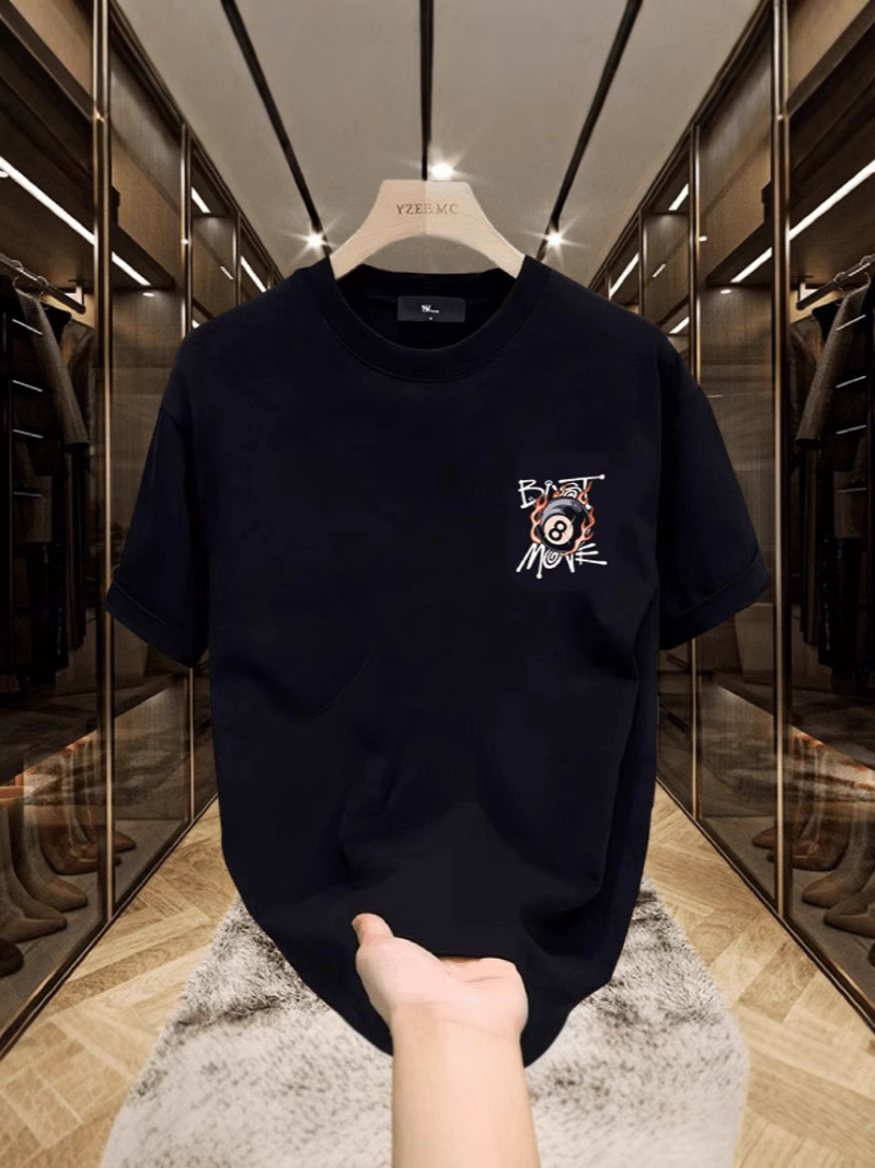 Men's American Street Hip-Hop Tees | INS Trendy Billiards Print High-Street Short-Sleeve T-Shirts