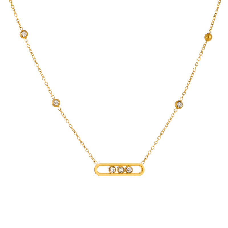 Necklace Bracelet New Fashionable Hot-Selling Long Diamond-Embellished Stainless Steel Gold-Plated Versatile Necklace Bracelet And Earring Set For Wom