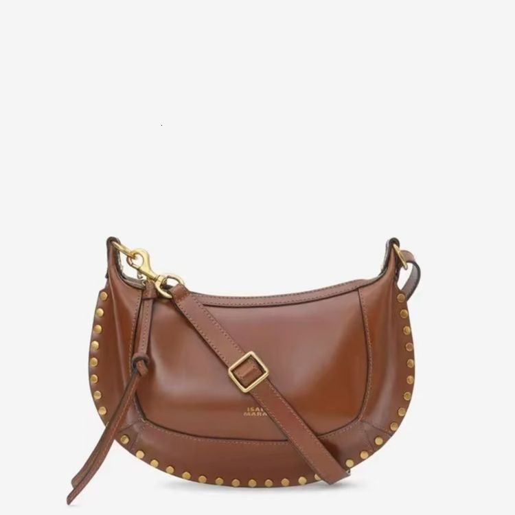 Vintage Leather Crescent Hobo Bag for Women - Premium Smooth Leather Handbag with Studs, Luxury Adjustable Shoulder Bag