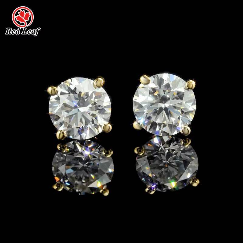Redleaf 10k 14k 18k Yellow Gold Lab Diamond Earrings Round 05CT 1CT 2CT IGI Reports VVS VS Diamond Earrings