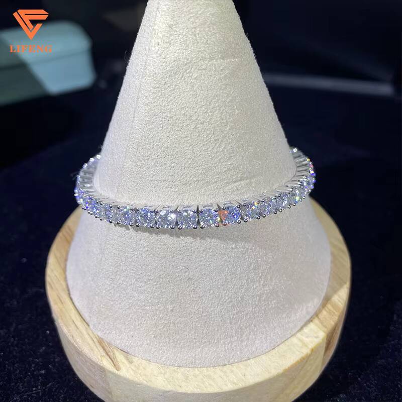 Lifeng Jewelry VVS Moissanite 4mm Tennis Chain Bracelet Pass Diamond Tester Sterling Women Men Bracelet Gift