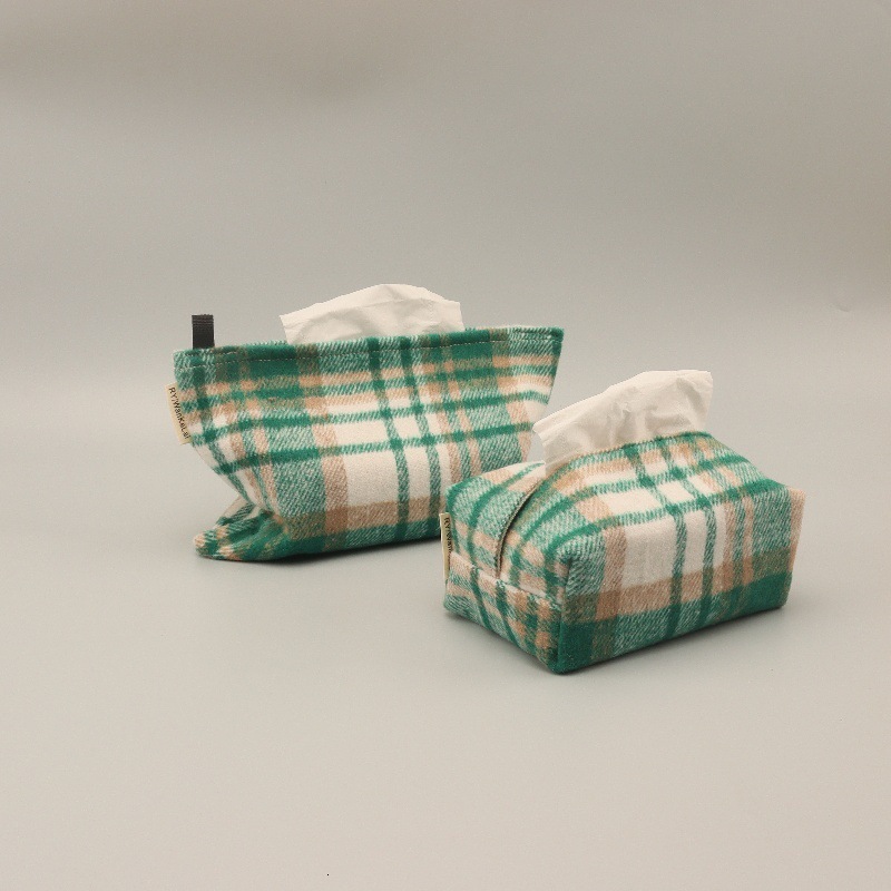 Tissue Box Cover Fabric Plaid Jacquard High End Tissue Holder For Living Room Desktop Car Office