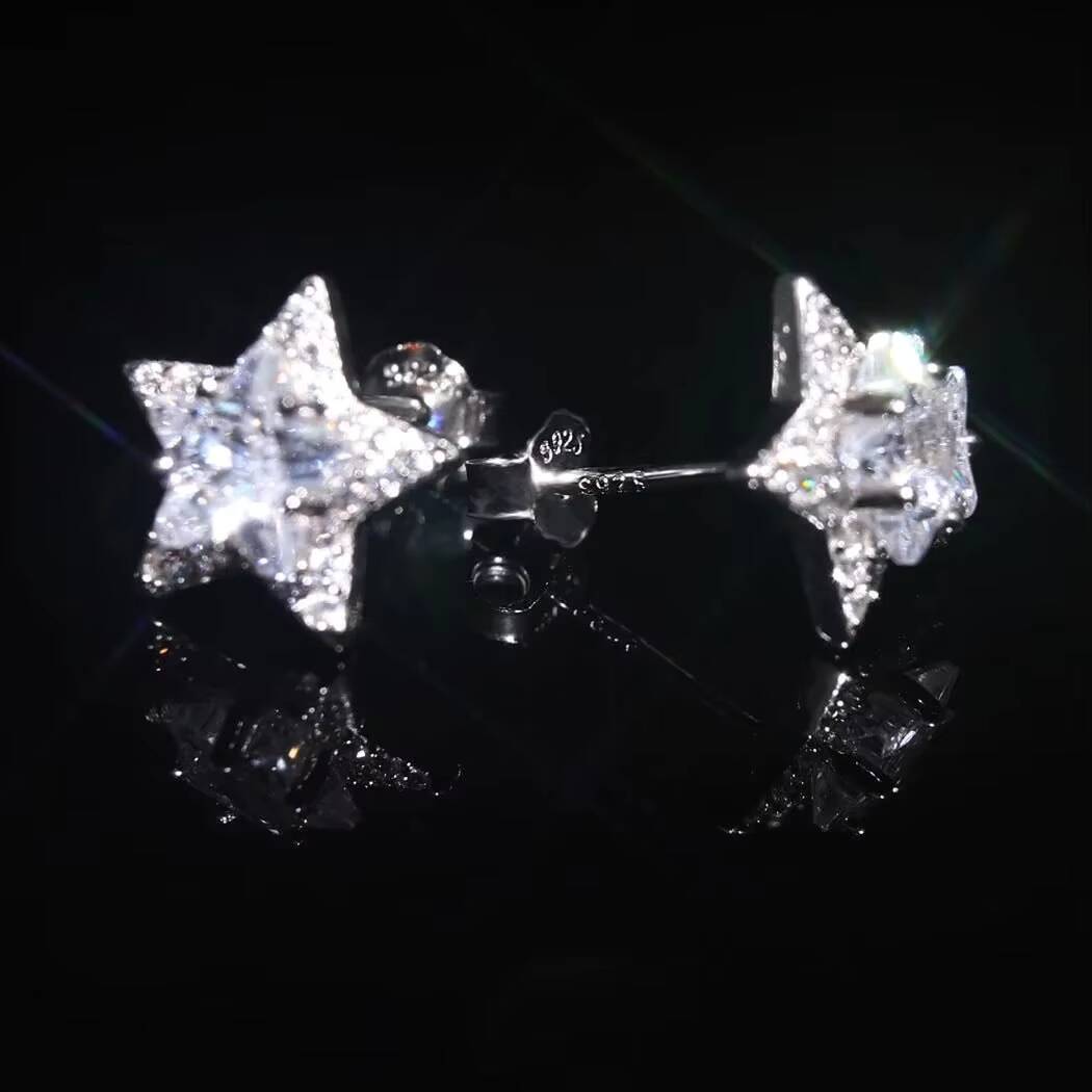 925 Silver Star Stud Earrings VVS Moissanite Jewelry VVS Moissanite Diamond Stud Cute Style IGI Certified Earrings for Women Men