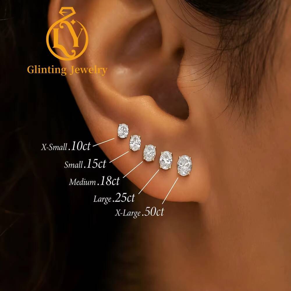 Luxury Lab Diamond Earrings Oval Shape Lab Grown Diamond 10K 14K 18K Solid Gold Stud Earrings