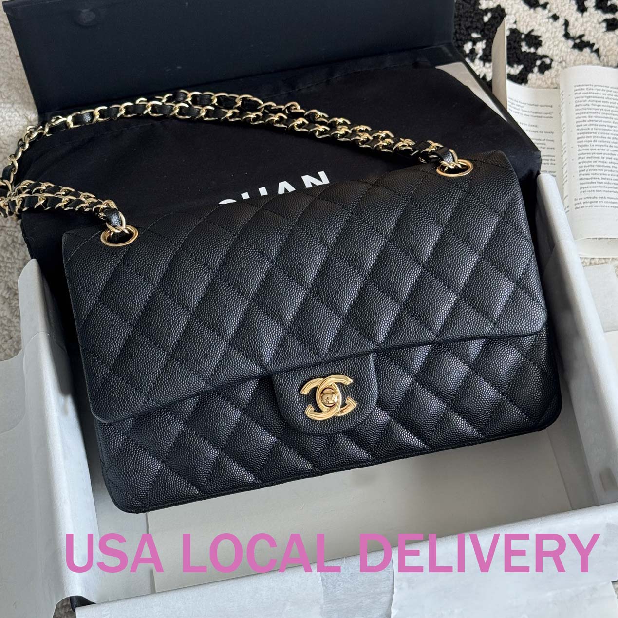 designer Classic TOP quality Caviar Flap Bag Luxury Bag Shoulder Bag Sheepskin Handbag with Box Fashion Bag Evening Bag Metallic Leather Chain Square Wallet 12A.