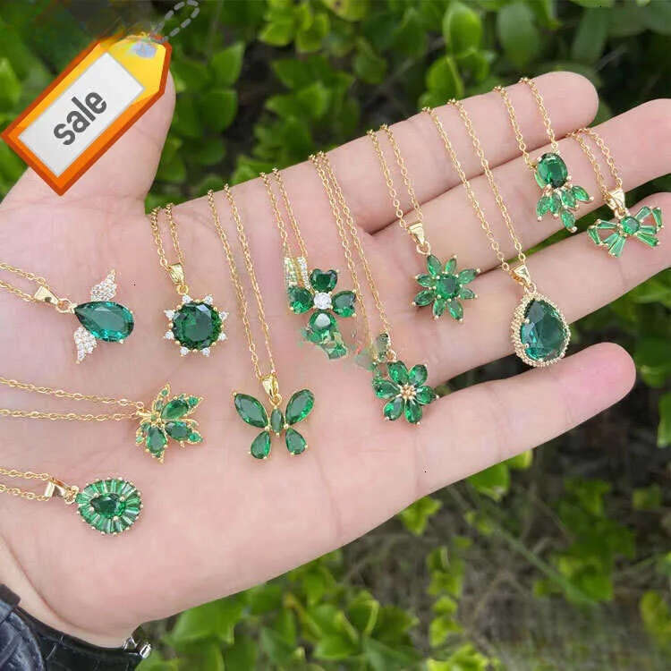SC Vintage Luxury Emerald Green VVS Moissanite Multitype Grape Cross Ice with VVS moissanite Clover Maple Leaf Flower Butterfly Pendant Necklace Women
