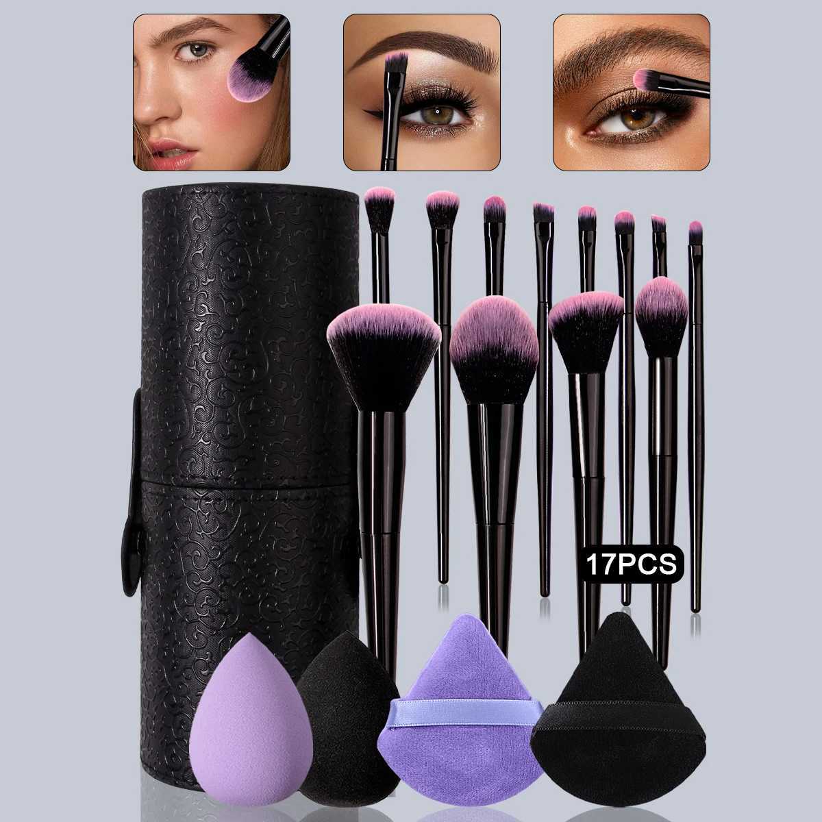17-piece makeup brush set 12 multi-functional makeup brush sets 4 powder puff beauty eggs makeup brush storage bucket Z260408