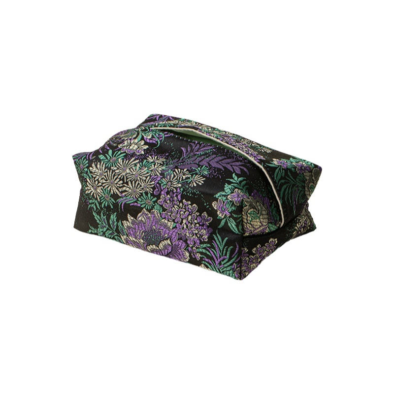 Tissue Box Cover Chinese Retro Light Luxury Fabric Zen Tea Table Black Gold Butterfly Flower Design Tissue Holder For Living Room Home Use
