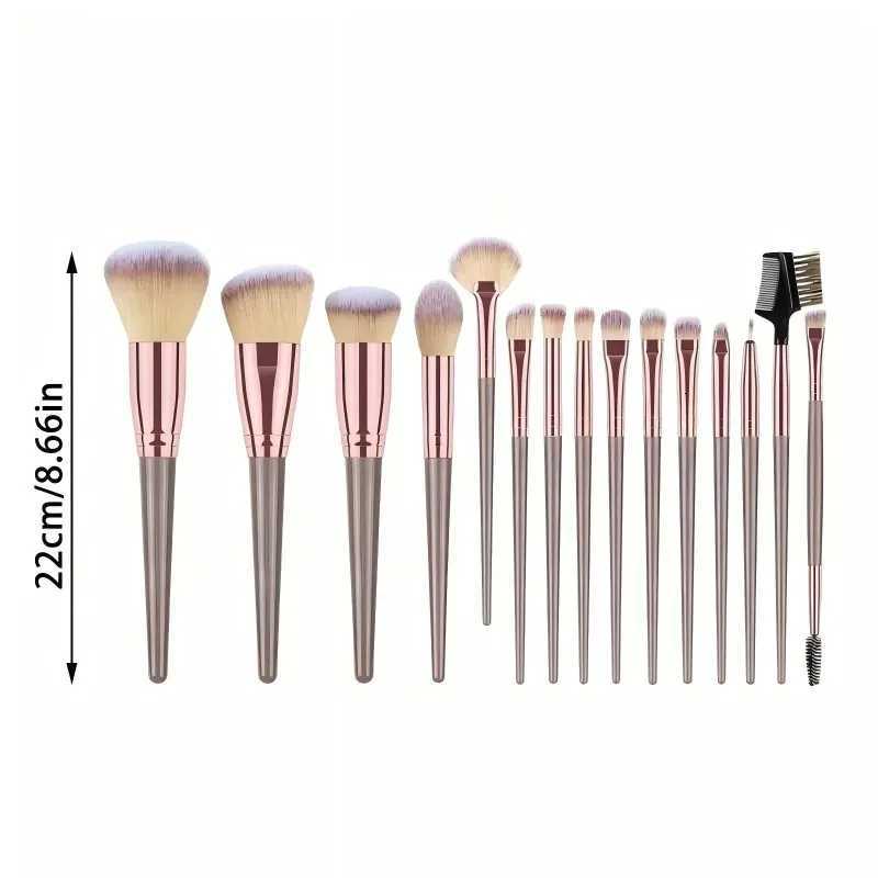 15-Piece Luxury Makeup Brush Set - Professional Foundation Eyeshadow Contour Blush Powder Brushes Vegan Cosmetic Kit for Z260408