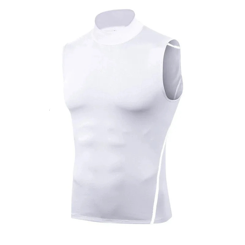 Mens Sleeveless Turtleneck Compression Shirt Man Quick Dry Workout Fitness Gym Tank Top Base Layer Bodybuilding Running Vest 260407