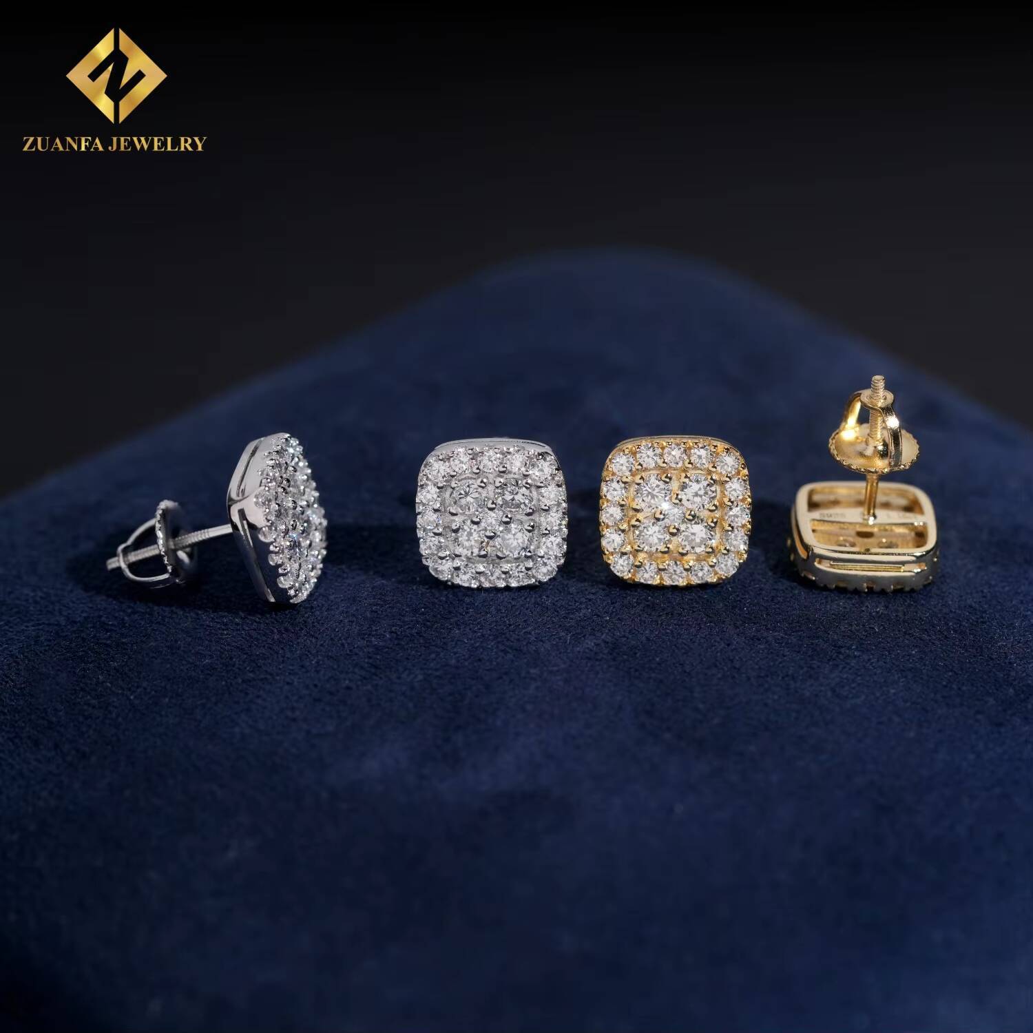 Luxury Jewelry Lab-Grown Diamond Igi Certified 925 Sterling Silver Screwback Square Earrings Stud Iced Out Hip Hop Men