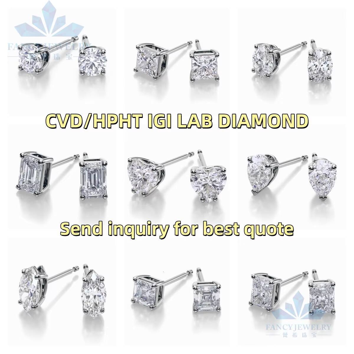 Factory Custom Fine Jewelry Earrings IGI Certificate Lab Grown Diamond Pear Cut 14K Solid Gold Stud Earrings for Engagement