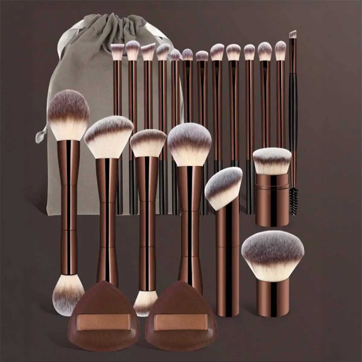 22pcs Professional Makeup Tools Set With Velvet Bag20pcs Soft Long Aluminum Tube Makeup Brush Set2pcs Powder Puffs Accessories Z260408