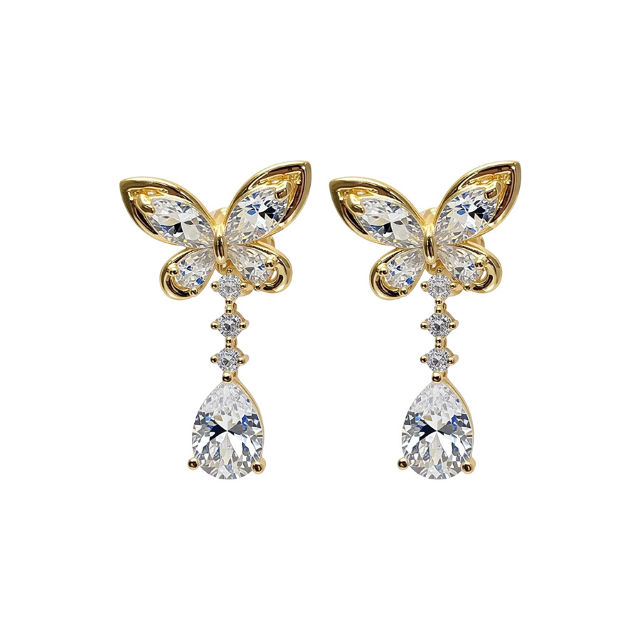 14k real gold plated zircon butterfly water drop ear clip 2026 new popular light luxury high-end women's earrings - view 9
