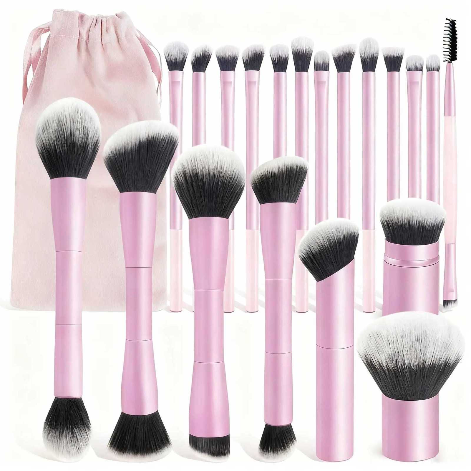 20pcs/set Pro Makeup Brushes Double Ended Foundation Concealers Blush Eye Shadows Brush for Liquid Cream Powder Blending Z260408