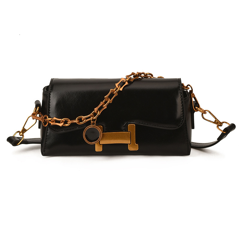 2026 New Arrival H-Buckle Flap Crossbody Bag for Women - Premium PU Leather Handbag with Gold Chain, Luxury Retro Shoulder Purse