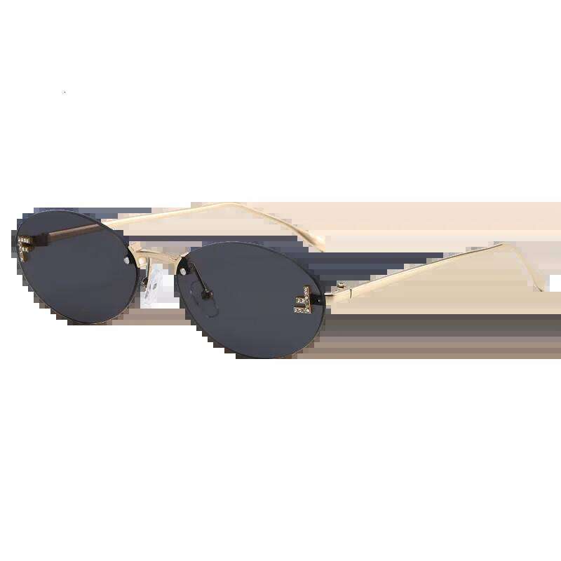 Fashion Brand Rimless Design Sunglasses Female Oval Retro Small Size Metal Suneyeglass Outdoors Casual Vacation UV