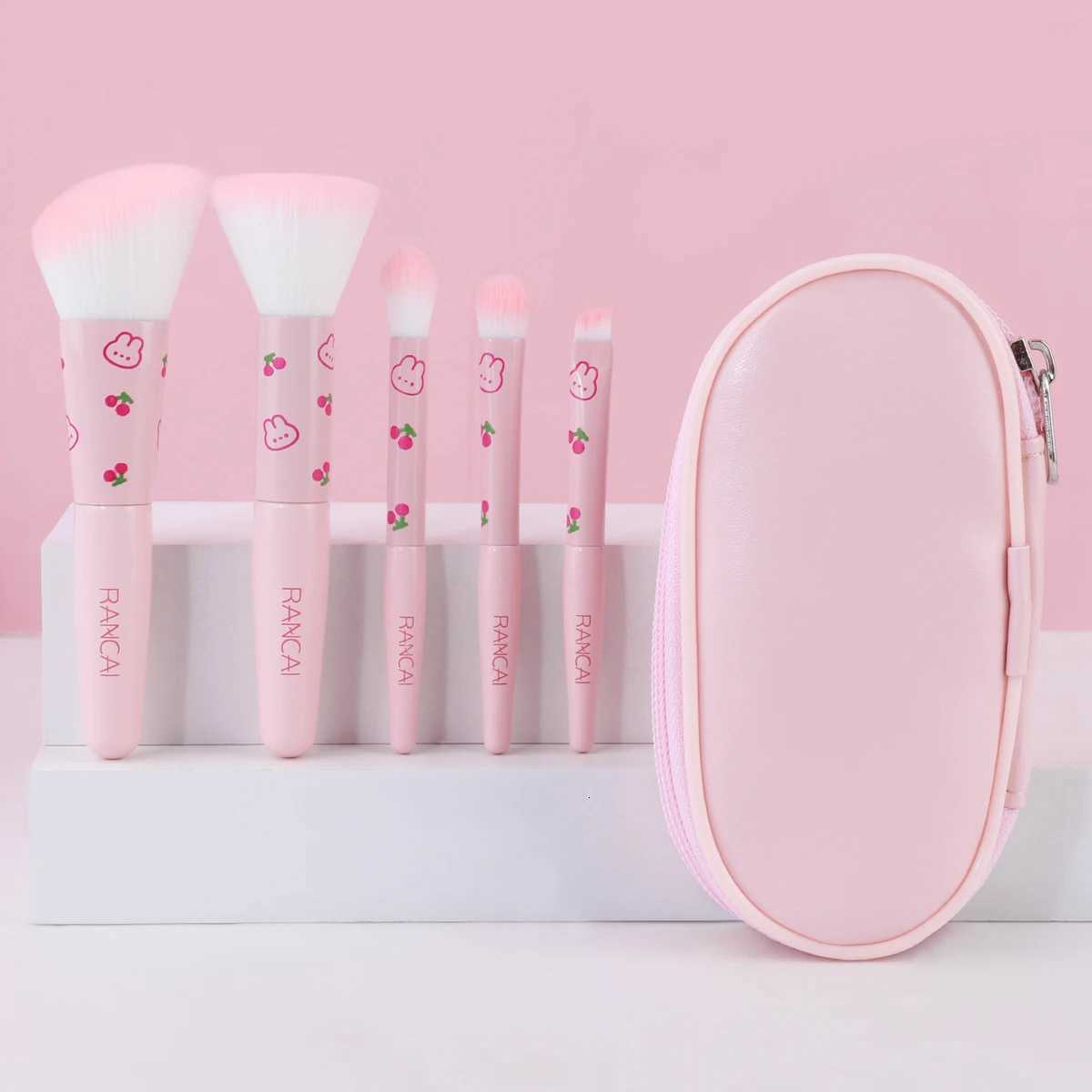 5Pcs Cute Compact Makeup Brush Set With Case Premium Brush for Flawless Foundation Blush Eyeshadow Application Beauty Tools Z260408