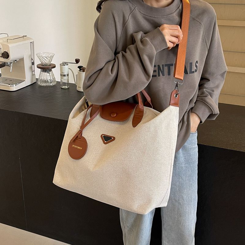 Canvas Duffle for Women - Large Capacity Travel Handbag with Leather Trim, Luxury Weekender Overnight Bag